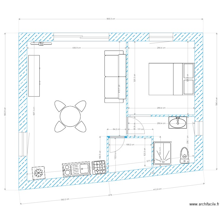 J SEB BLANC VARIANTE 2. Plan de 3 pièces et 41 m2