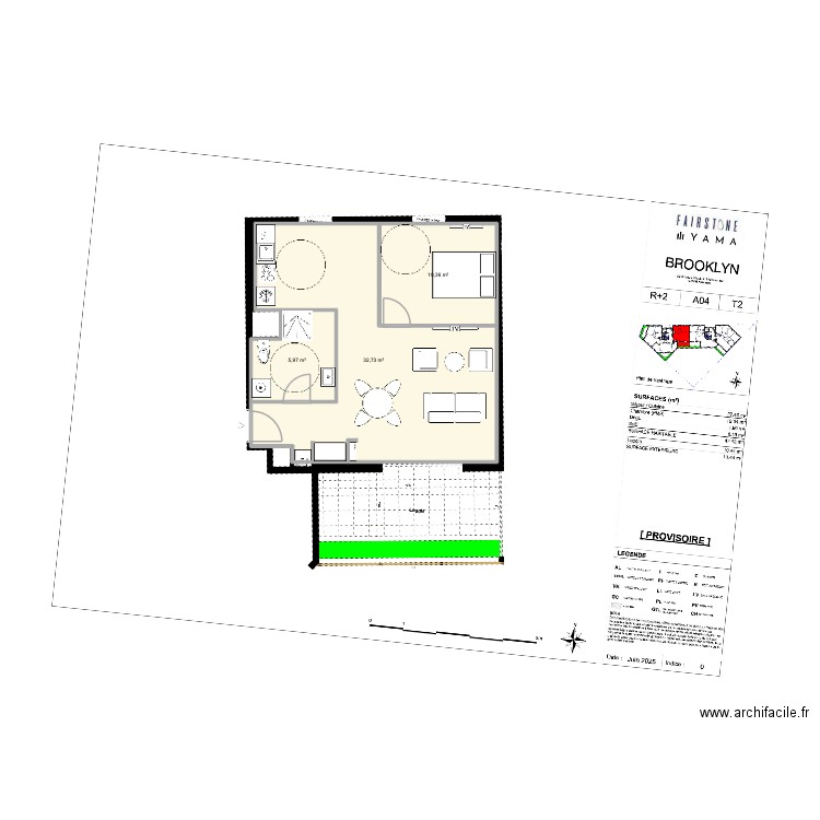 A04 reversibilité. Plan de 3 pièces et 49 m2