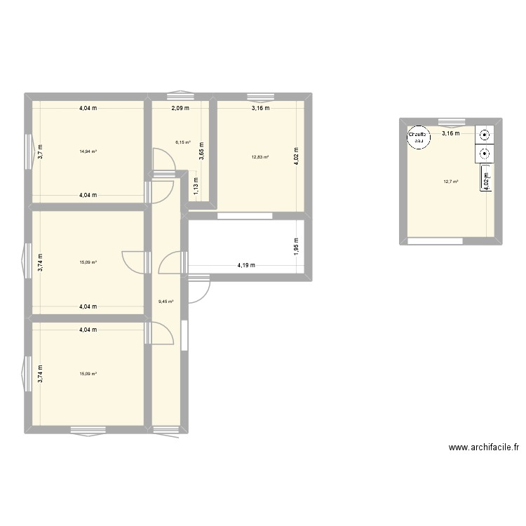 MAISON ETAGE. Plan de 7 pièces et 86 m2