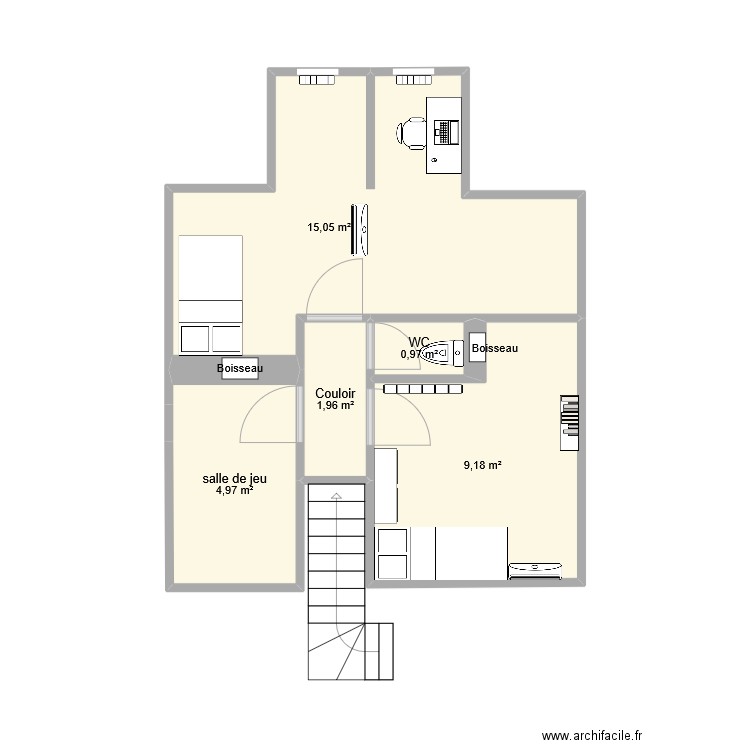 ETAGE existant. Plan de 5 pièces et 32 m2