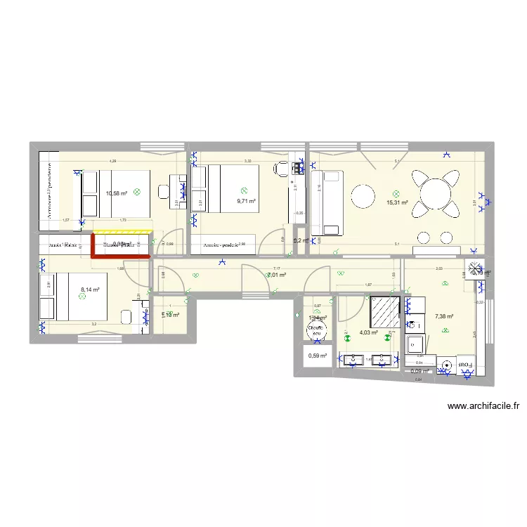 Ingouville68v3. Plan de 14 pièces et 66 m²