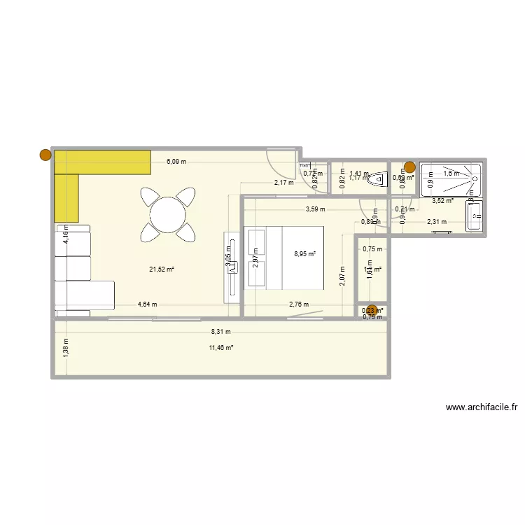 Appartement - Beauregard - travaux V6. Plan de 8 pièces et 49 m²