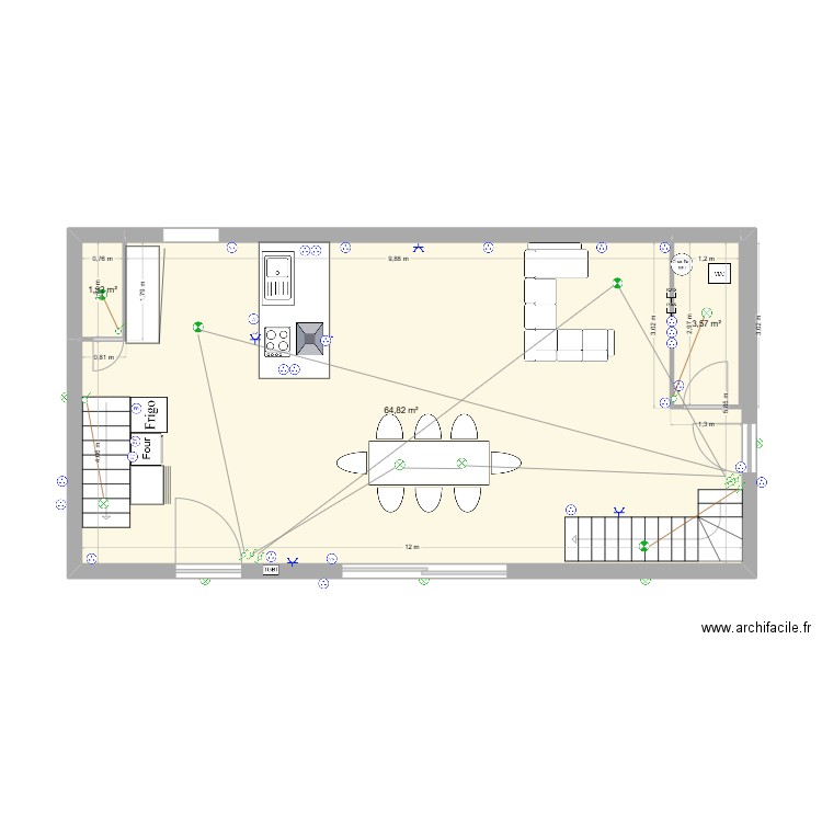 Longy. Plan de 3 pièces et 70 m2