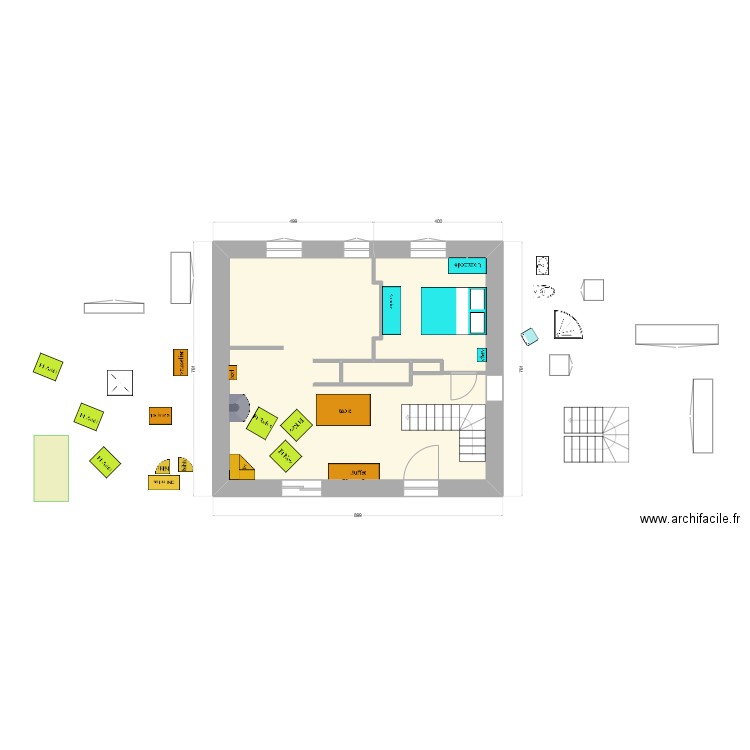 en face : essai 4 cc. Plan de 2 pièces et 54 m2