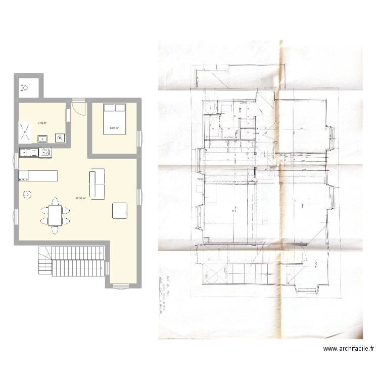 Ecole des plans. Plan de 3 pièces et 64 m2