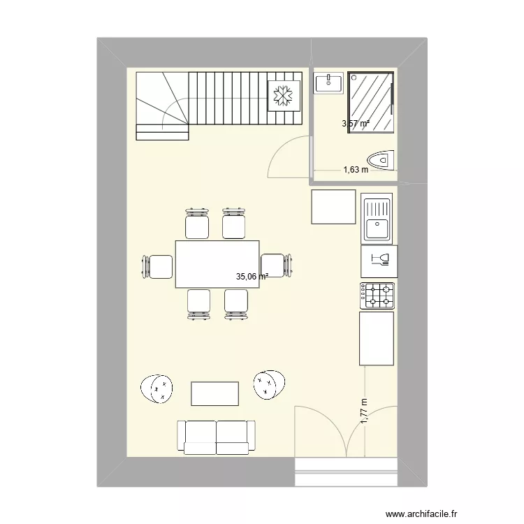 Bateau RDC pour implantation cuisine et sdb. Plan de 