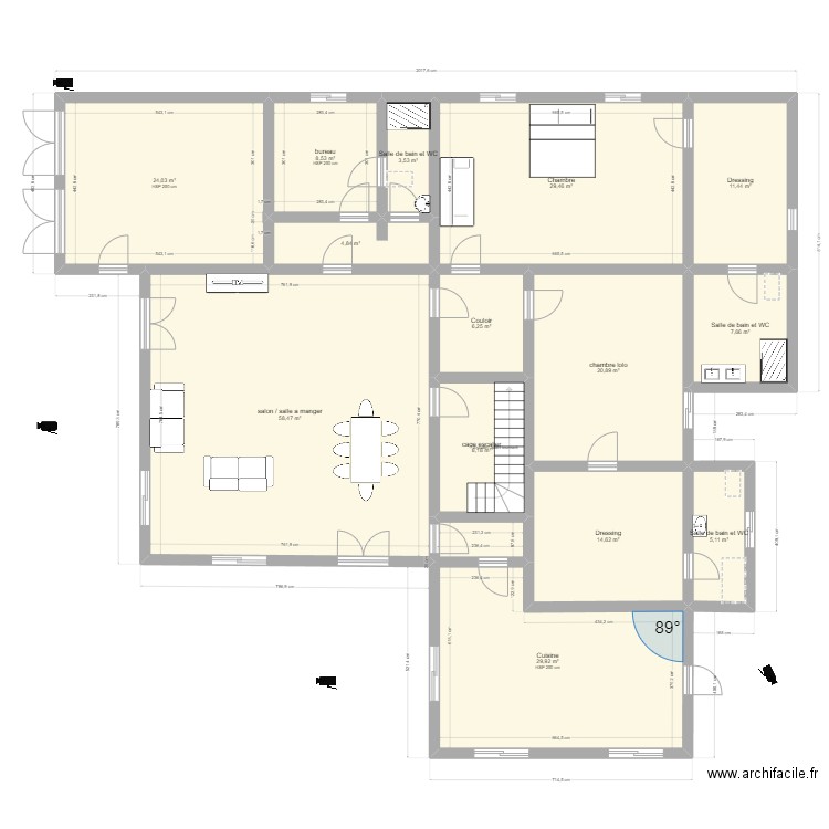 plan avec cameras. Plan de 14 pièces et 233 m2