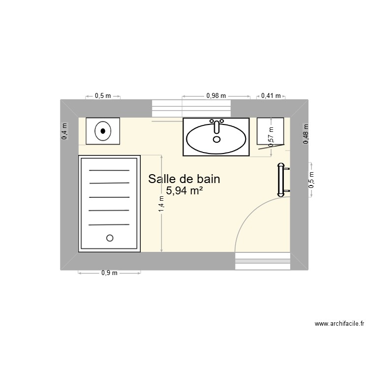 Salle de bain tatie. Plan de 1 pièce et 6 m2