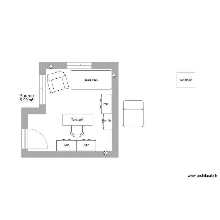 Home office. Plan de 1 pièce et 10 m2