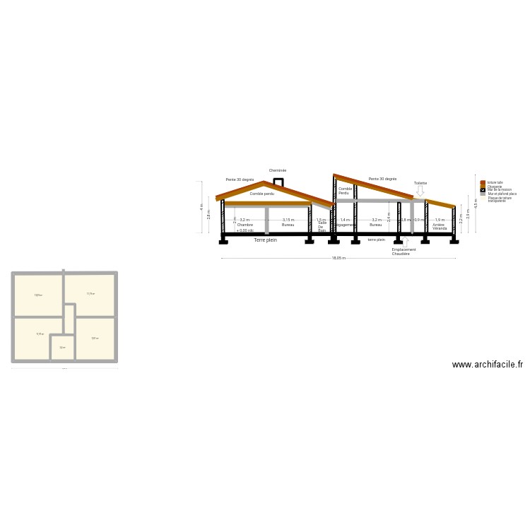 Chambre . Plan de 5 pièces et 49 m2