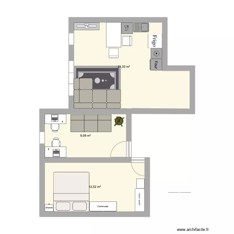 Chambre principal. Plan de 3  et 43 m²
