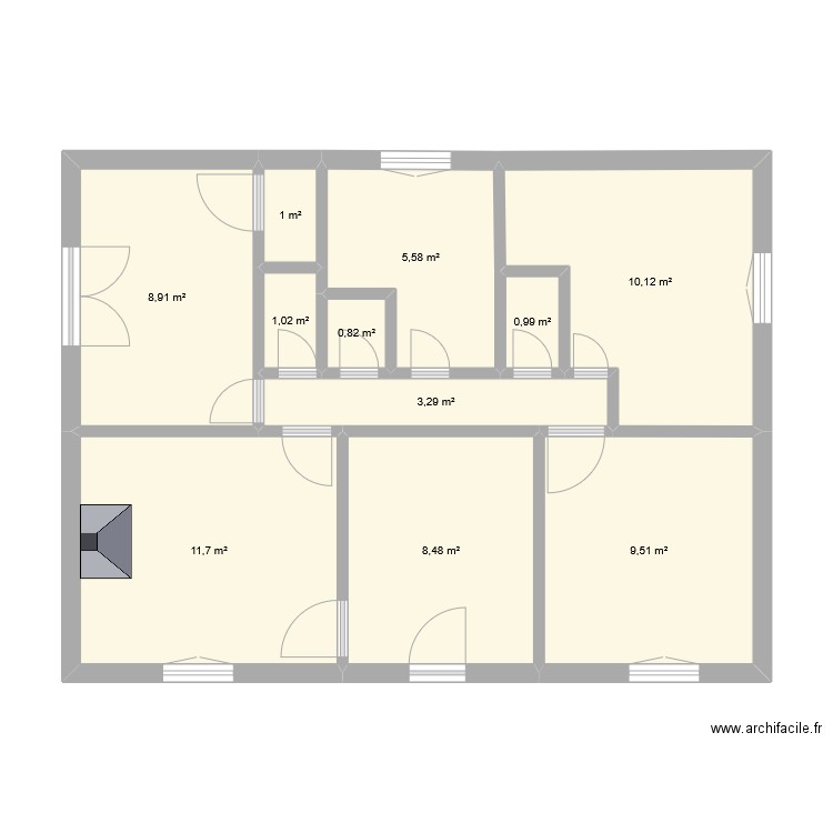 Quebriac. Plan de 11 pièces et 61 m2