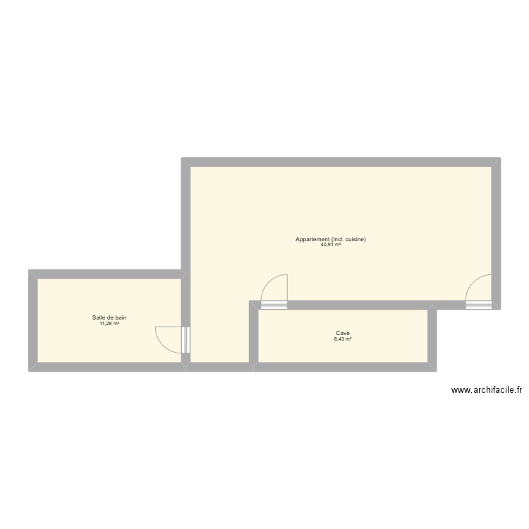 Appart. Plan de 3 pièces et 61 m2