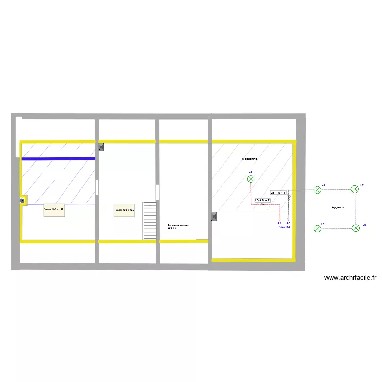 Mezzanine-Alelier_Electricit&eacute;_Eclairage_(E0-E1 suite). Plan de 