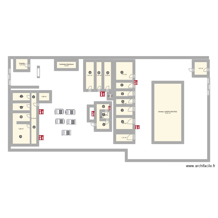 MIBA. Plan de 19 pièces et 58 m2