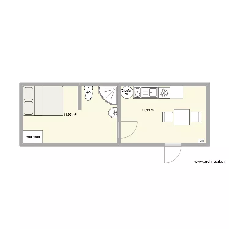 modul. Plan de 2 Pièces et 23 m²