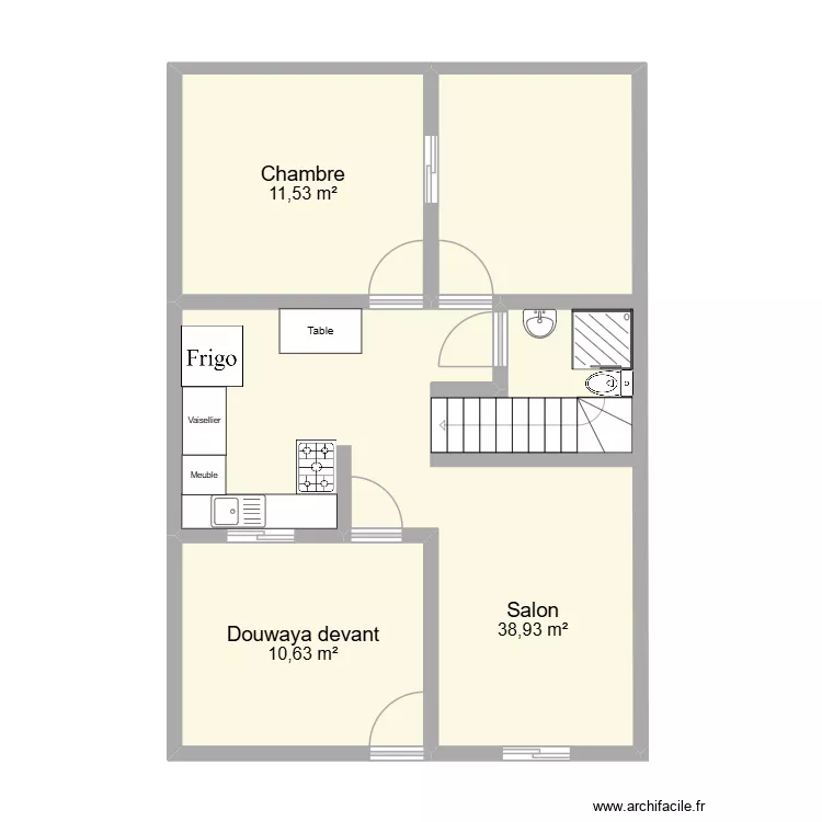 Plan du bas maison OUJDA. Plan de 3 Pièces et 61 m² Plan du bas maison OUJDA. Plan de 3 Pièces et 61 m²