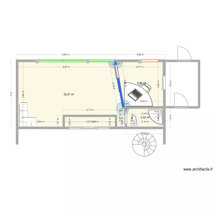 AIB Dab ZA. Plan de 3 pièces et 32 m²
