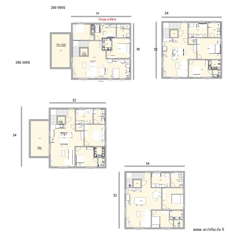 future maison 32x34 pas de GR. Plan de 43 pièces et 585 m2