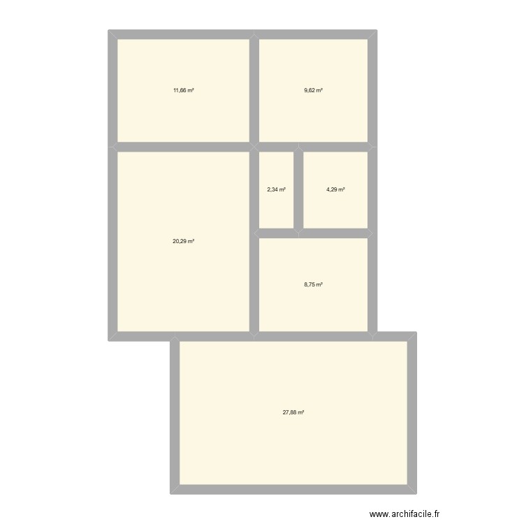 Grunevald. Plan de 7 pièces et 85 m2