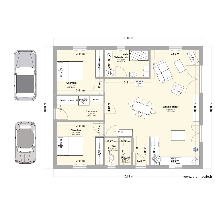 projet logis côté parking. Plan de 7 pièces et 85 m2