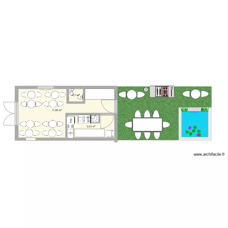 restaurant flo. Plan de 3  et 17 m²