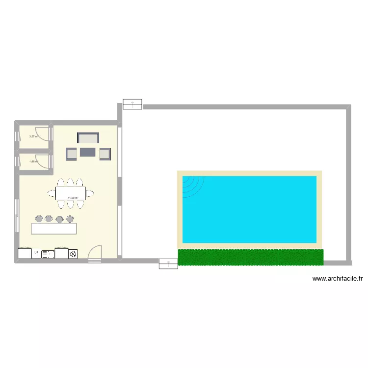 PISCINE 2. Plan de 3  et 46 m²