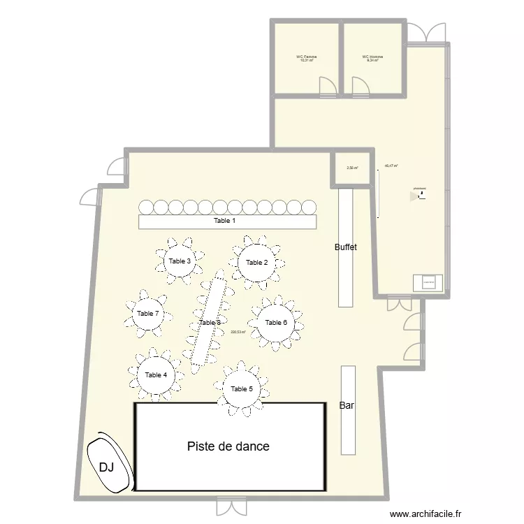 Plan de salle mariage Aur&eacute;lie & Tom. Plan de 5  et 289 m²