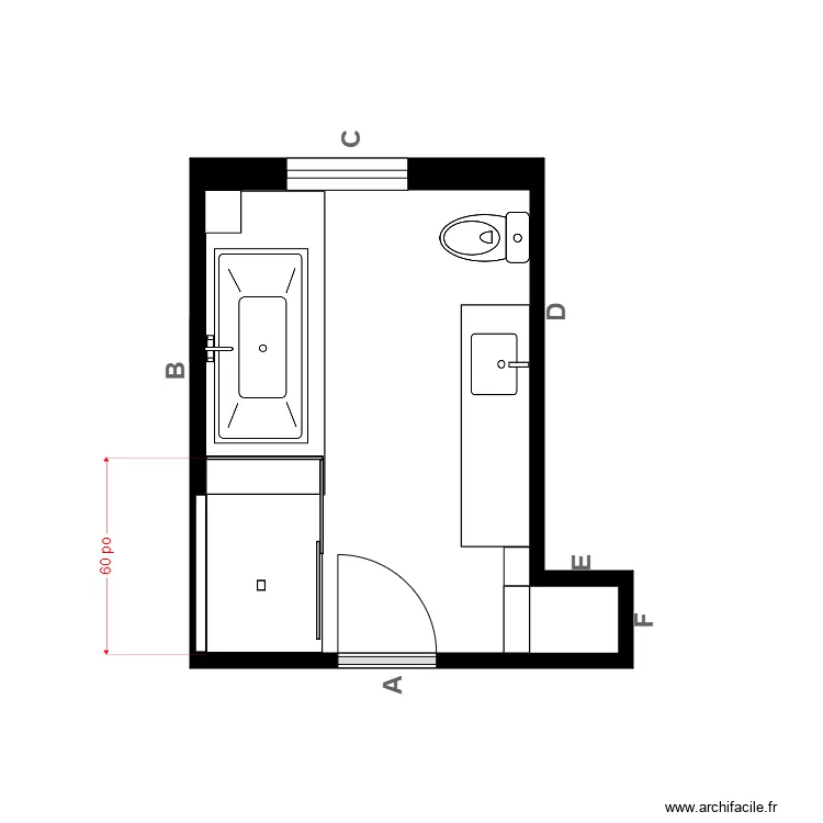 jutras sdb vide. Plan de 1  et 9 m²