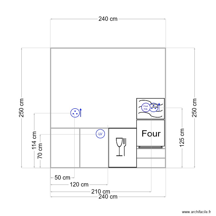 plan de travail  cote four1. Plan de 2 pièces et 6 m2