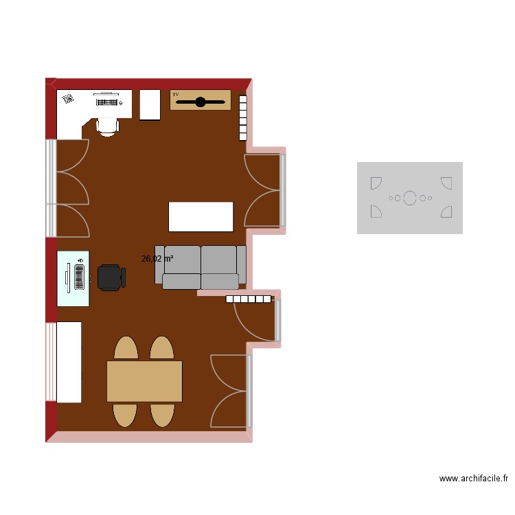 Salon deux bureaux idée 1. Plan de 1 pièce et 26 m2