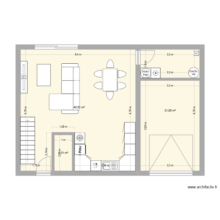 Projet1. Plan de 3 pièces et 64 m2