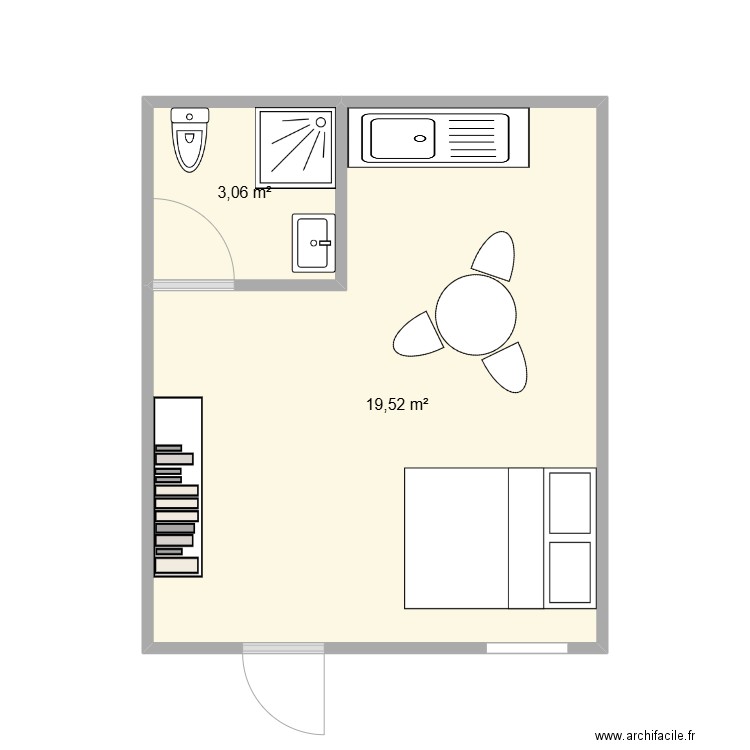 Logement 3. Plan de 2 pièces et 23 m2