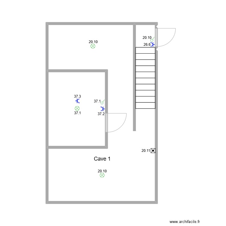 Cave. Plan de 3 pièces et 34 m2