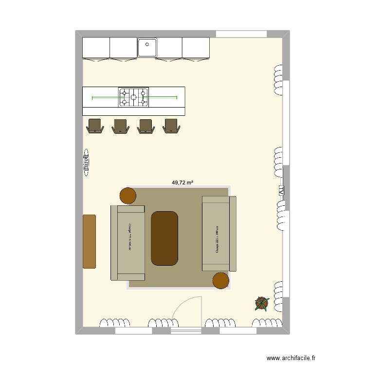 Salon Chambre 12. Plan de 1 pièce et 50 m2