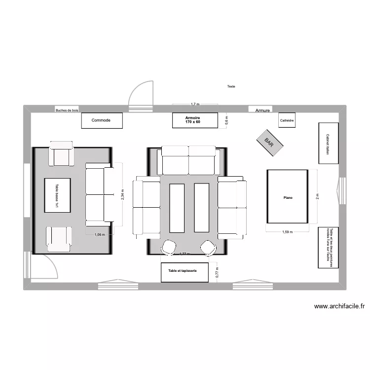 Marssac Grand salon. Plan de 1 pièce et 71 m²