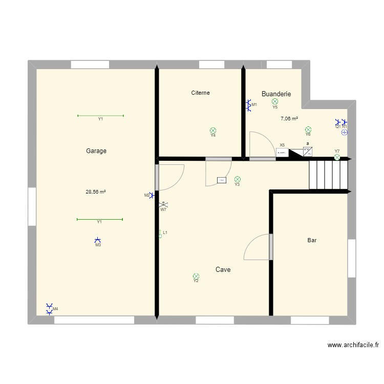 Caves. Plan de 4 pièces et 71 m2