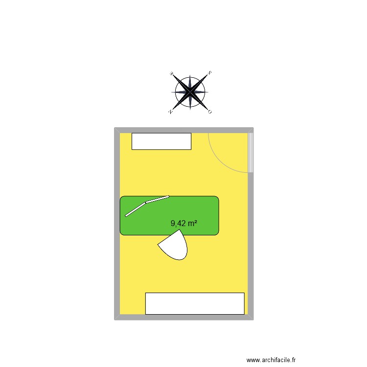 bureau job. Plan de 1 pièce et 9 m2