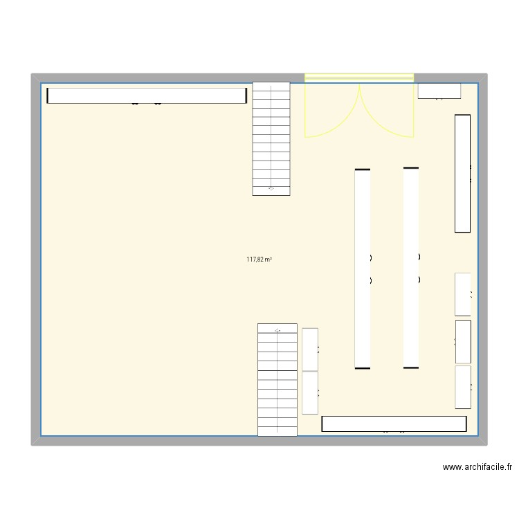 Magasin. Plan de 1 pièce et 118 m2