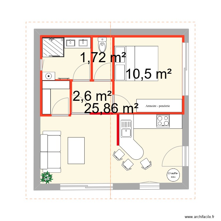 Maison de Mathias. Plan de 4 pièces et 58 m2