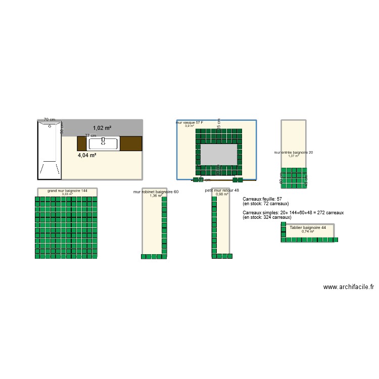 Salle Bain. Plan de 8 pièces et 17 m2