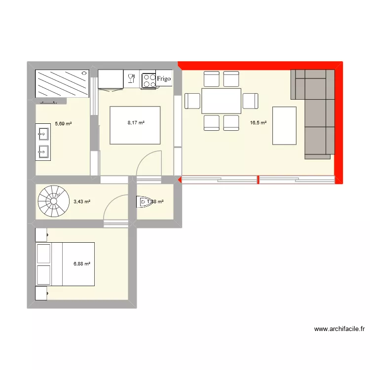 RDC de Verdurette (16/07/26-22h24). Plan de 6  et 42 m²