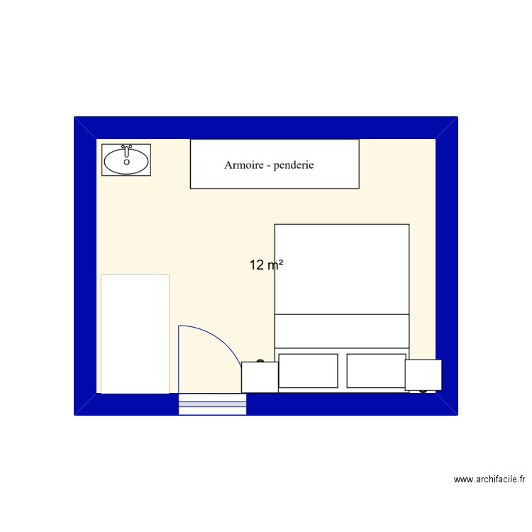Chambre RDC option 3. Plan de 1 pièce et 12 m2