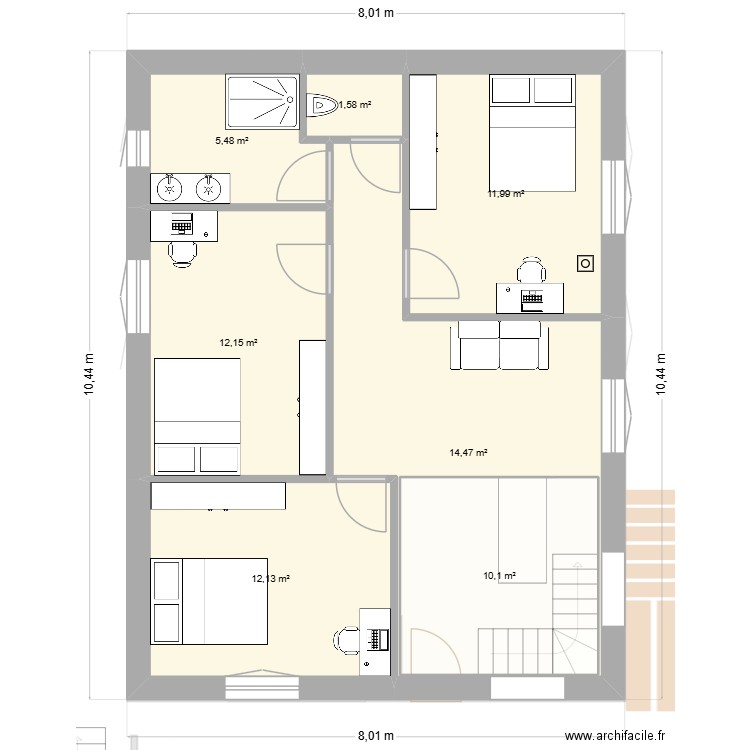 26-10 en long. Plan de 12 pièces et 147 m2