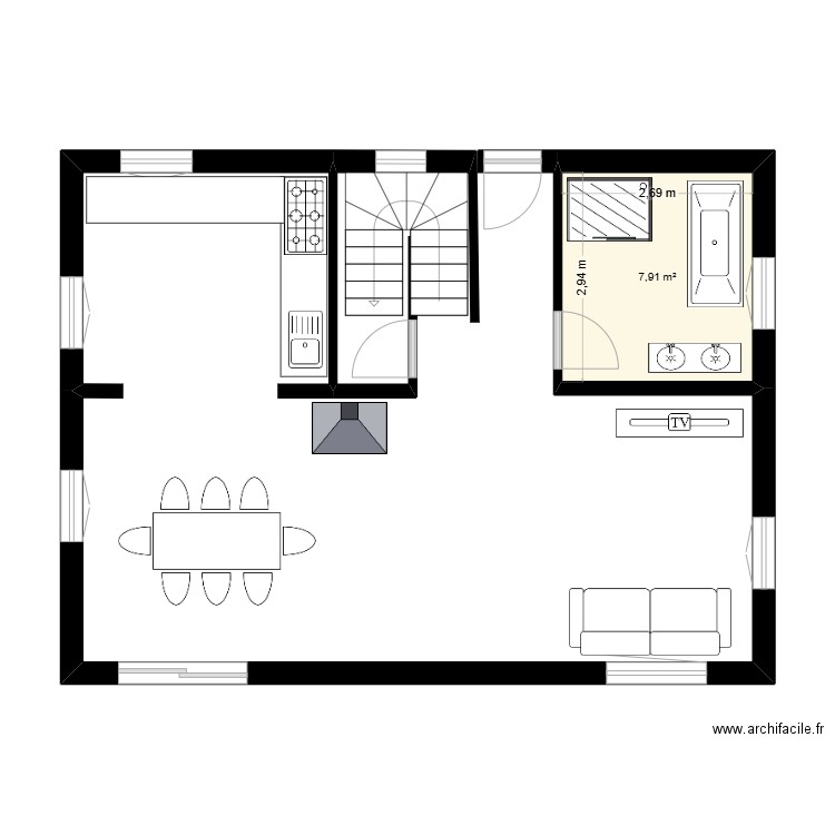 chalet rdc. Plan de 1 pièce et 8 m2