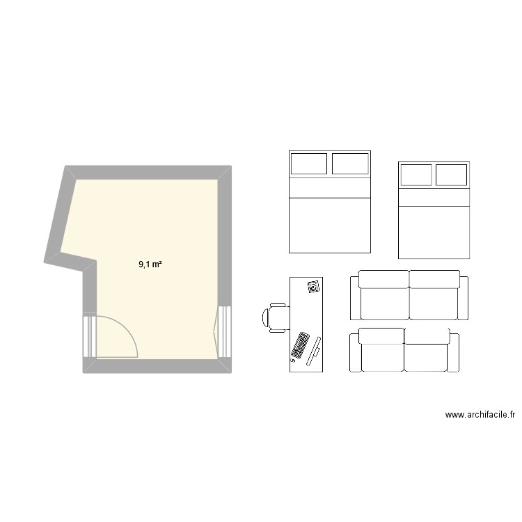 Chambre. Plan de 1 pièce et 9 m2