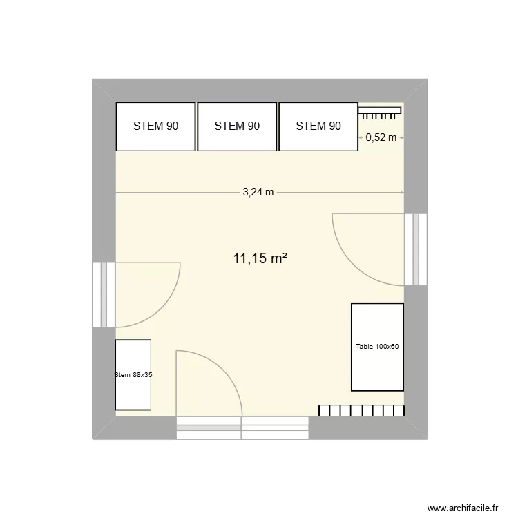 buanderie 3 STEM. Plan de 1  et 11 m²