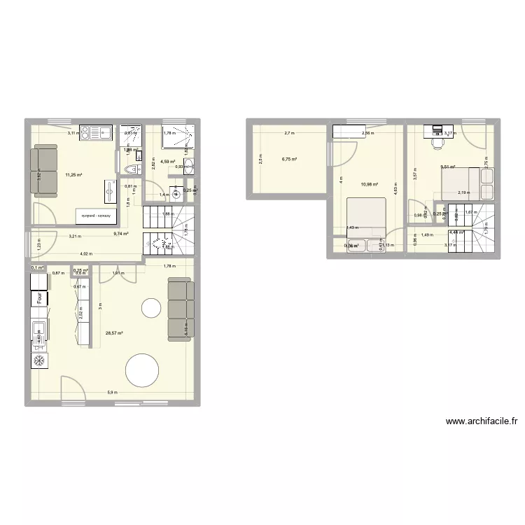 Appart Les Myrtes. Plan de 14 Pièces et 89 m² Appart Les Myrtes. Plan de 14 Pièces et 89 m²