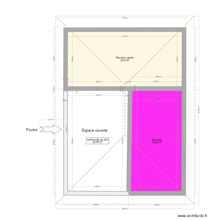 Plan V4. Plan de 3 pièces et 68 m2