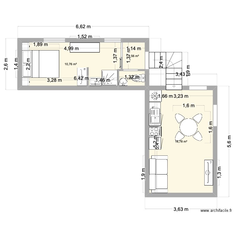 T2 les abrets. Plan de 4 pièces et 30 m2